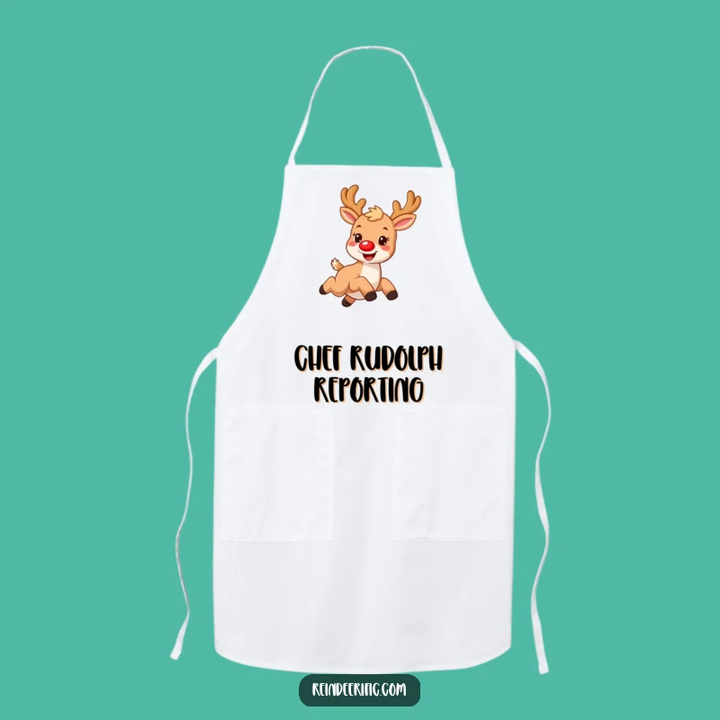 Funny Apron: Furry Reindeer with Red Nose, Perfect for Joyful Cooks