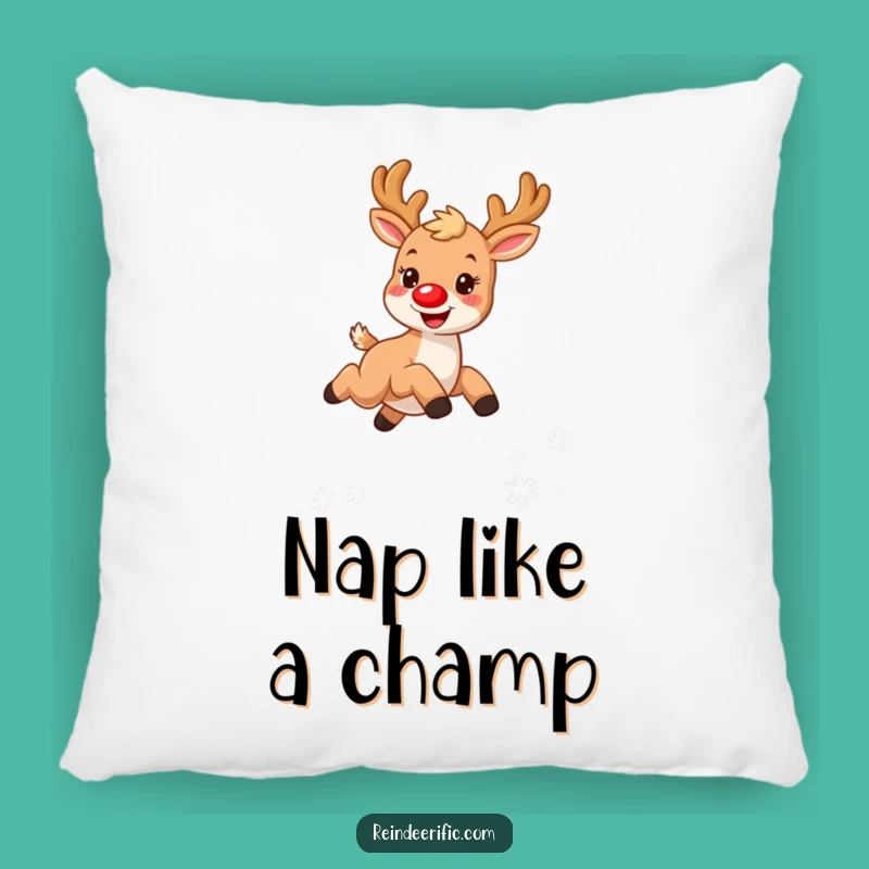 Funny Pillow: Cute Furry Reindeer with Red Nose, Cozy Comfort Gift
