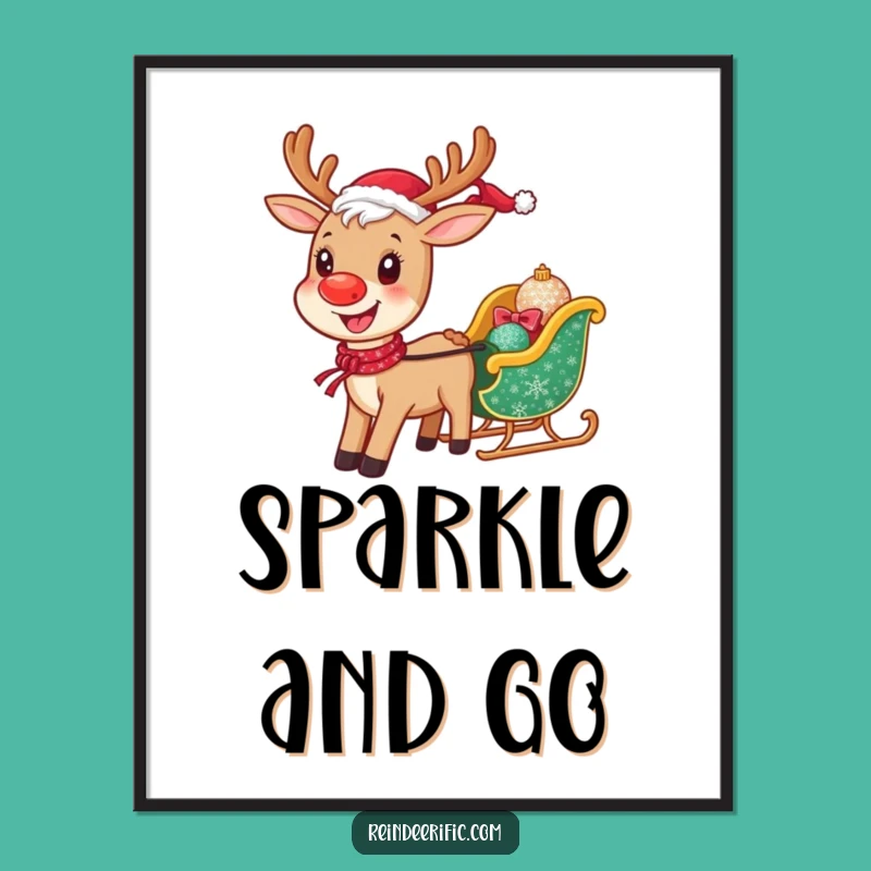 Funny Cheerful Reindeer Digital Art: Printable Sleigh Pulling Decor, Instant Funny Gift!