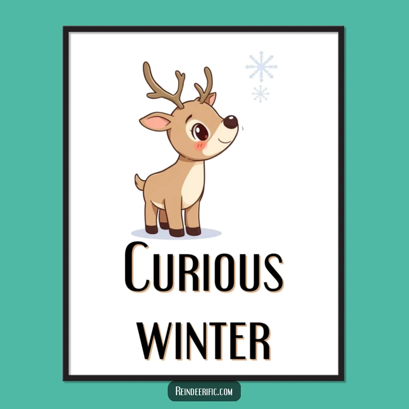Funny Curious Reindeer Digital Art: Printable Snowflake Decor, Instant Funny Gift!