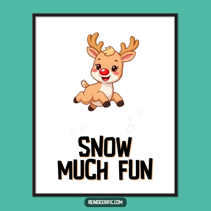 Funny Digital Art Print: Furry Reindeer with Red Nose, Joyful Wall Decor