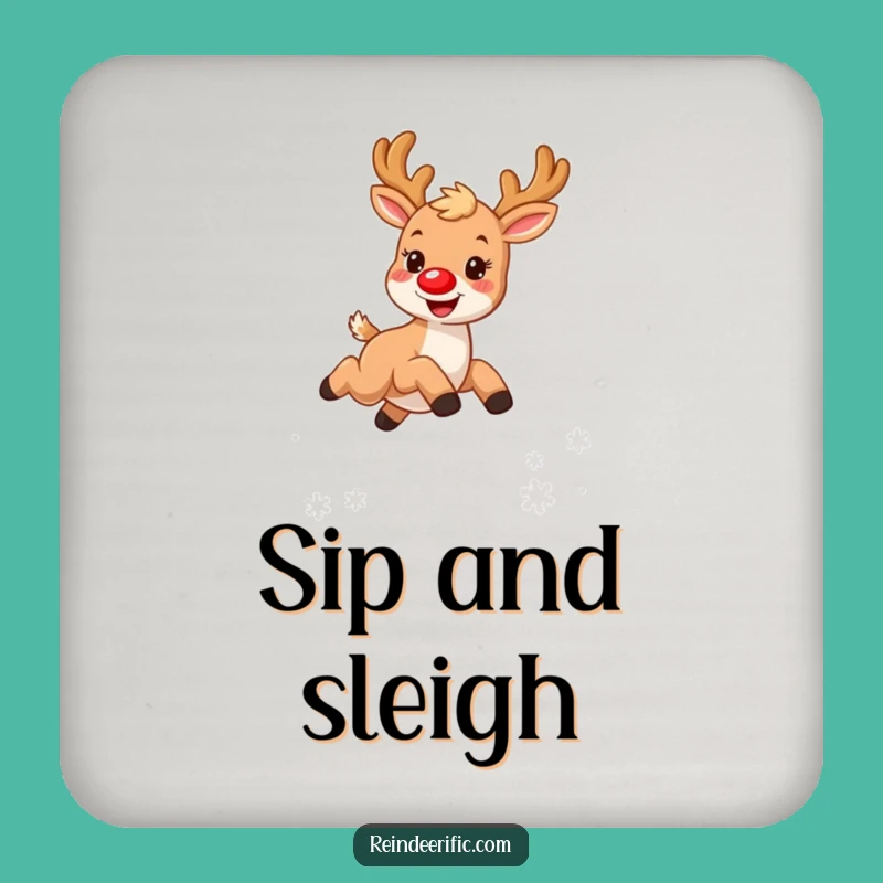 Funny Drink Coaster: Furry Reindeer with Red Nose, Joyful Table Protection
