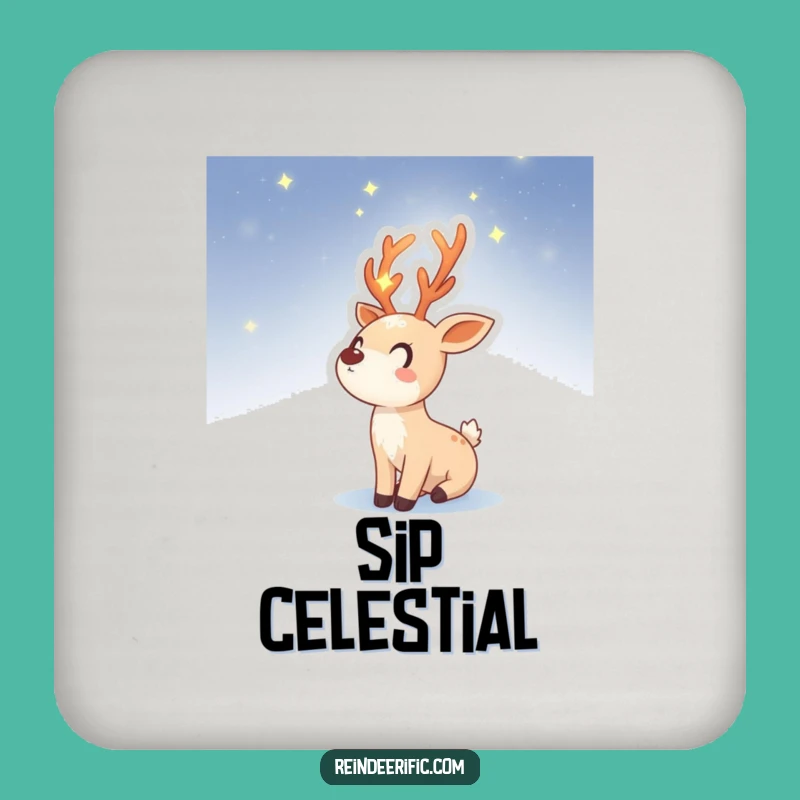 Funny Drink Coaster: Starry Reindeer Sprite, Celestial Night Protection