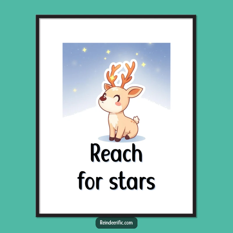 Funny Poster Print: Starry Reindeer Sprite, Celestial Night Sky Art