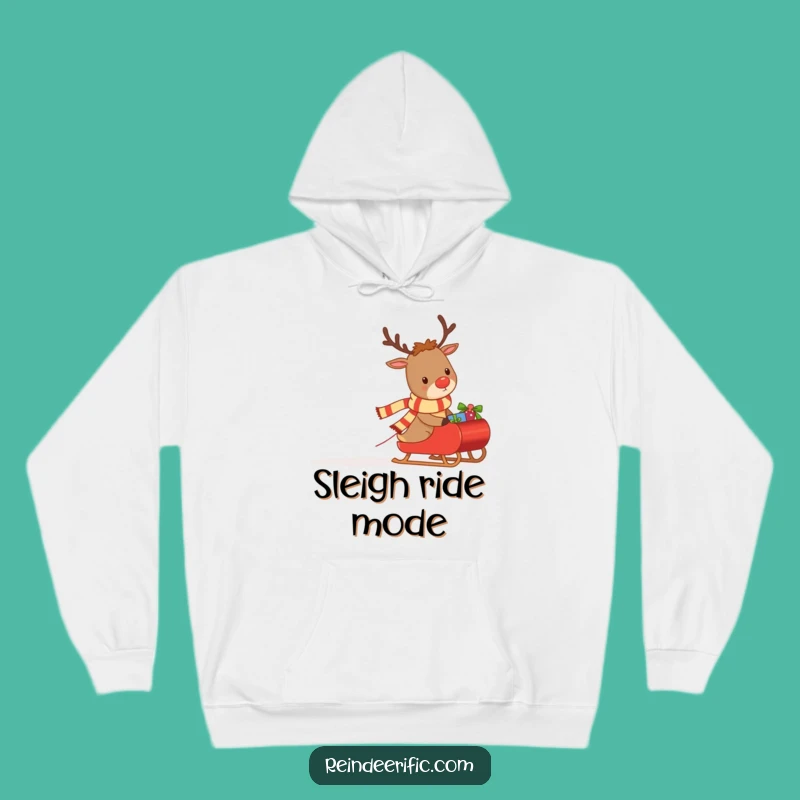 Cozy Funny Hoodie: Determined Reindeer, Festive Scarf, Gift-Sleigh Design