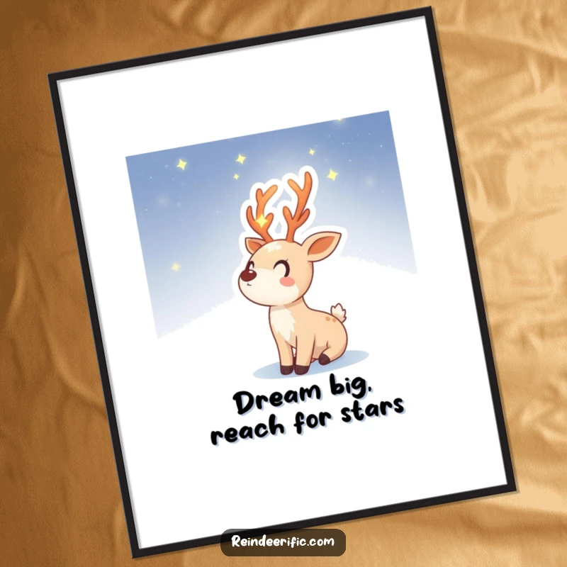 Funny Free Printable Wall Art: A reindeer sprite with luminous, starry antlers gazes thoughtfully into the vast night sky.