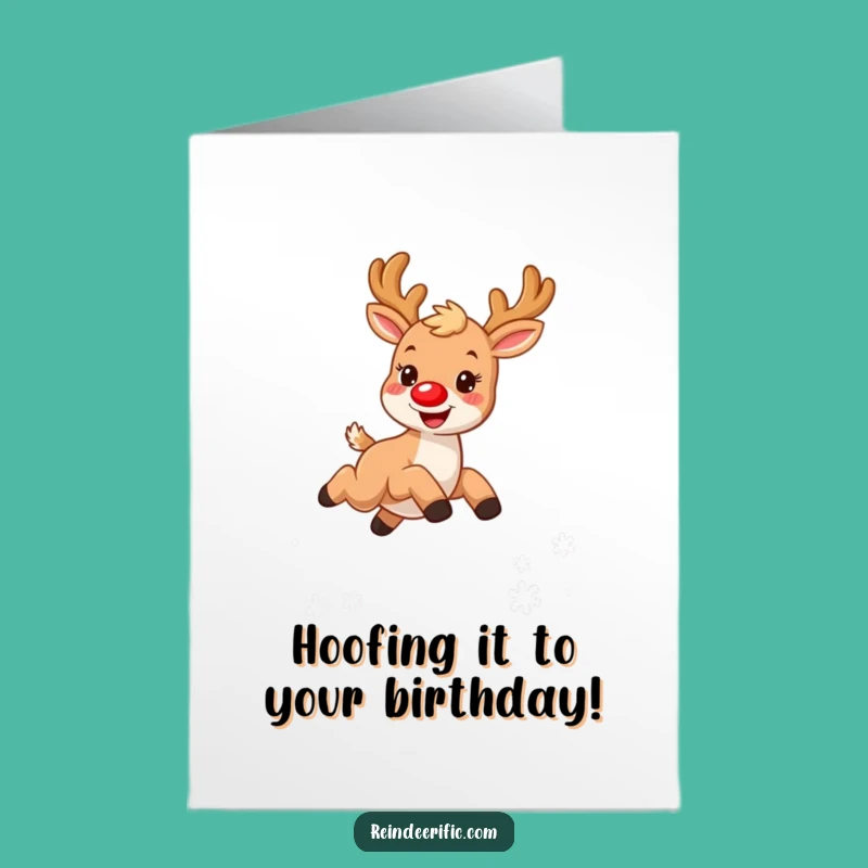 Free Printable Birthday Card: Funny Reindeer Leaping, Downloadable Wish for Joyful Gifts