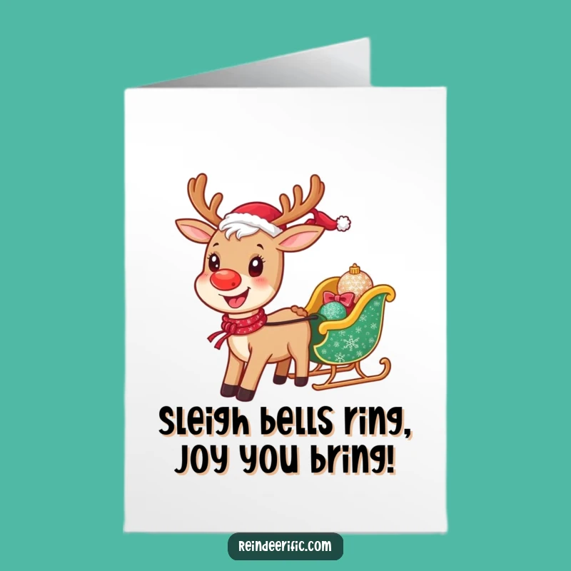 Free Printable Birthday Card: Cheerful Reindeer Sleigh Funny Downloadable Gift