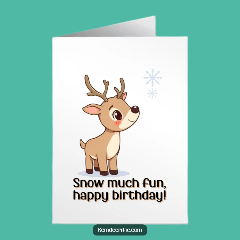 Free Printable Birthday Card: Curious Reindeer Snowflake Funny Downloadable Gift