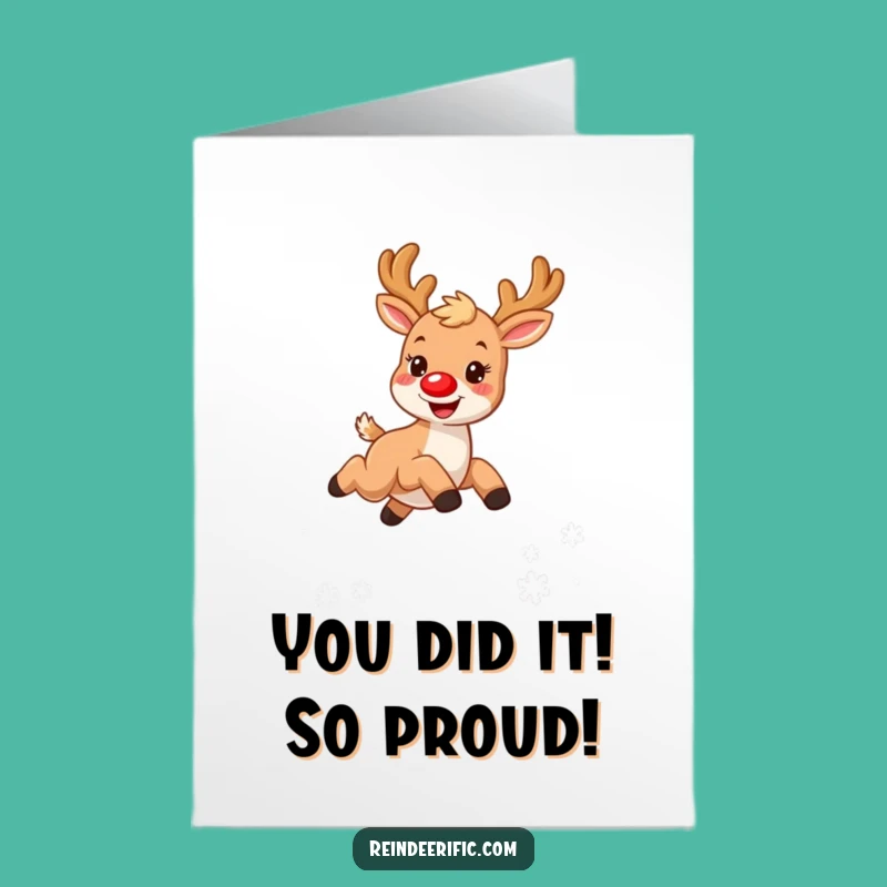 Free Printable Congrats Card: Reindeer's Joyful Leap, Downloadable for Celebratory Gifts