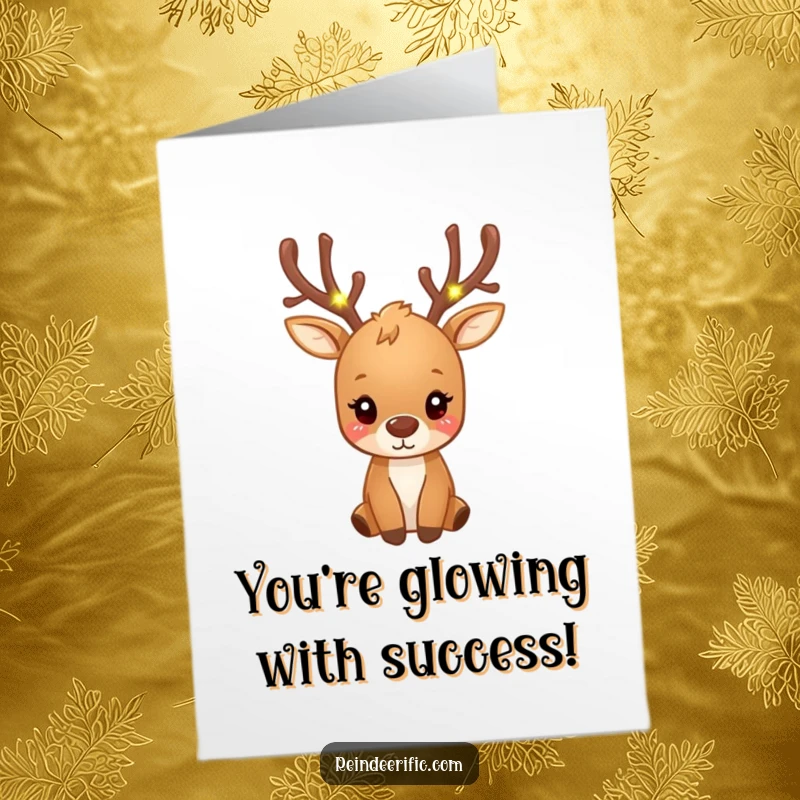 Funny Free Printable Congrats Card: Reindeer with glowing fairy lights on antlers, celebrating achievements with magic.