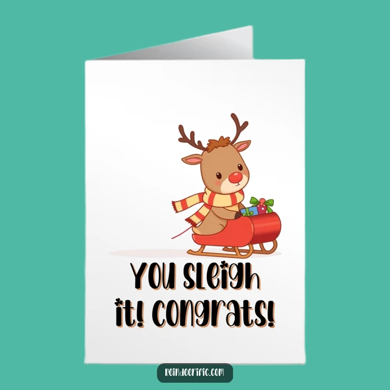 Free Printable Congrats Card: Reindeer's Gift Sleigh, Downloadable for Successful Celebrations