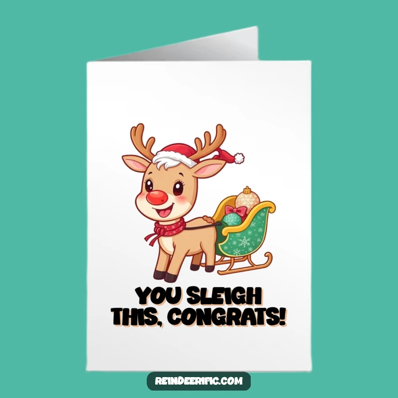 Free Printable Congratulations Card: Happy Reindeer Sleigh Funny Downloadable Gift