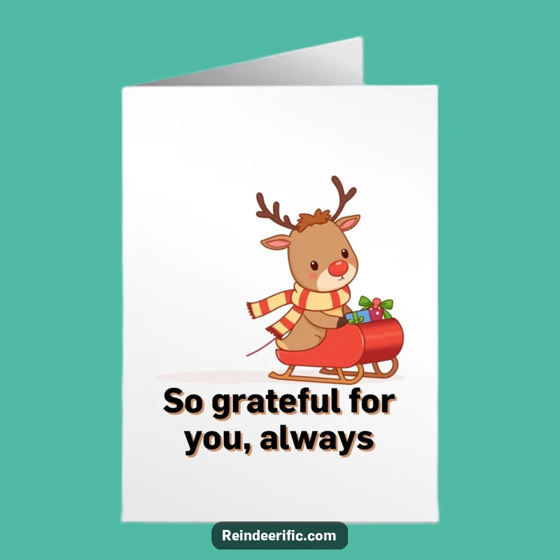 Free Printable Thank You Card: Reindeer's Gift Sleigh, Downloadable for Grateful Thanks